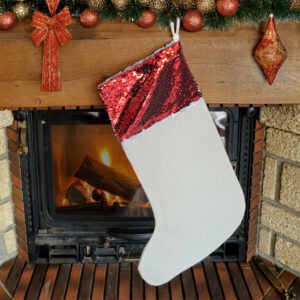 Chaussette de Noël à sequins rouge 46 x 17 cm